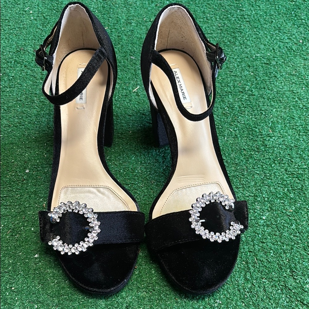 Alex Marie Velvet Black Heeled Sandals sued